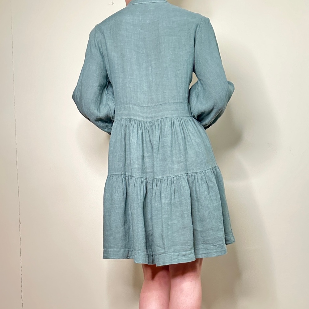 100% Linen Midi Teal Summer Dress – Size S-M Italy - Picture 2 of 9